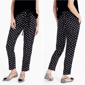 J. Crew Black Star Print Tie Front Pull On Crepe Ankle Length Trousers Office